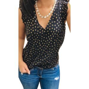 Black gold polka dots J.Crew Women's Flutter-Sleeve Top black chiffon with gold